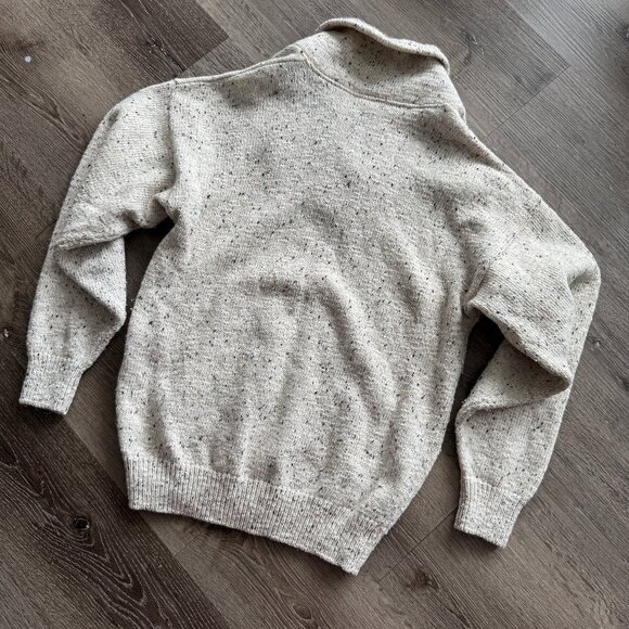 Vtg 90s Northern Reflections cream speckled button collar wool grandpa sweater - Picture 2 of 9